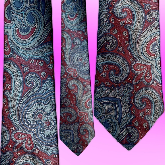 André Valetino Vintage Tie Red & Blue Silk Ornate Paisley Necktie - Picture 11 of 14